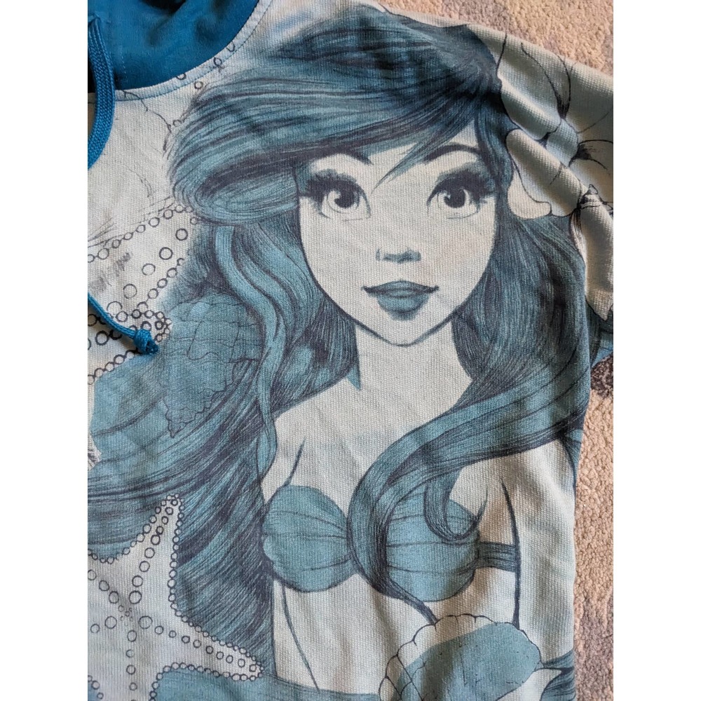 Disney boutique Mermaid Ariel sweatshirt hoodie sketch asymmetrical raw hem - Picture 2 of 8